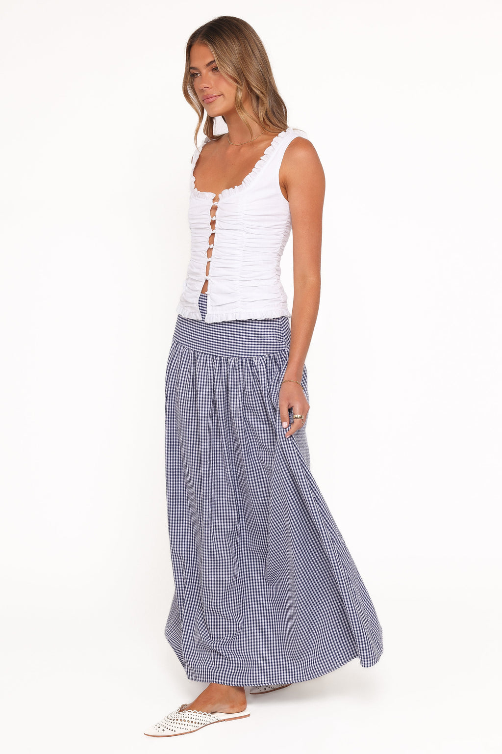Laurita Maxi Skirt - Navy Gingham